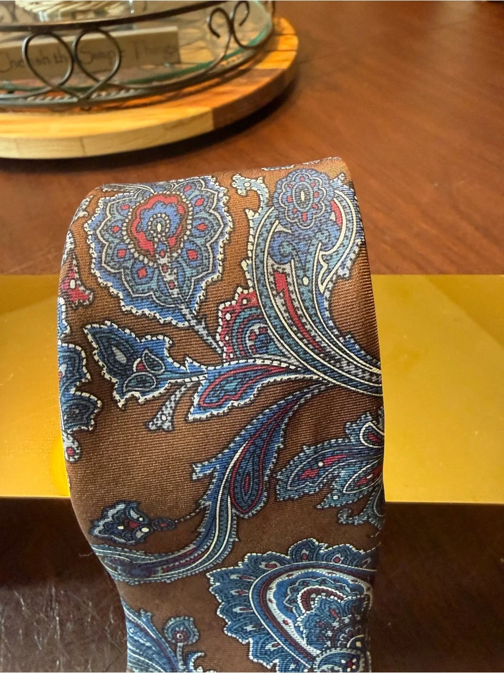 Vintage 90’s Christian Dior Monsieur Men’s Brown Blue Paisley 100% Silk Tie